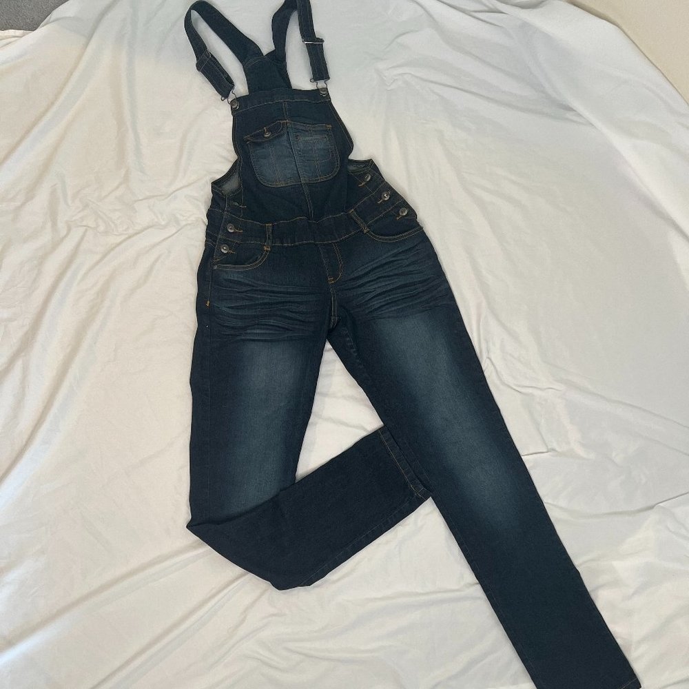 ChiQle Denim Architect Overalls Women's Dark Blue Denim Jumpsuit - Small